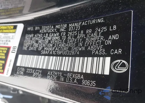 2023 Lexus Es 300H Ultra Luxury из США, поврежденный, VIN 58AFA1C19PU032874